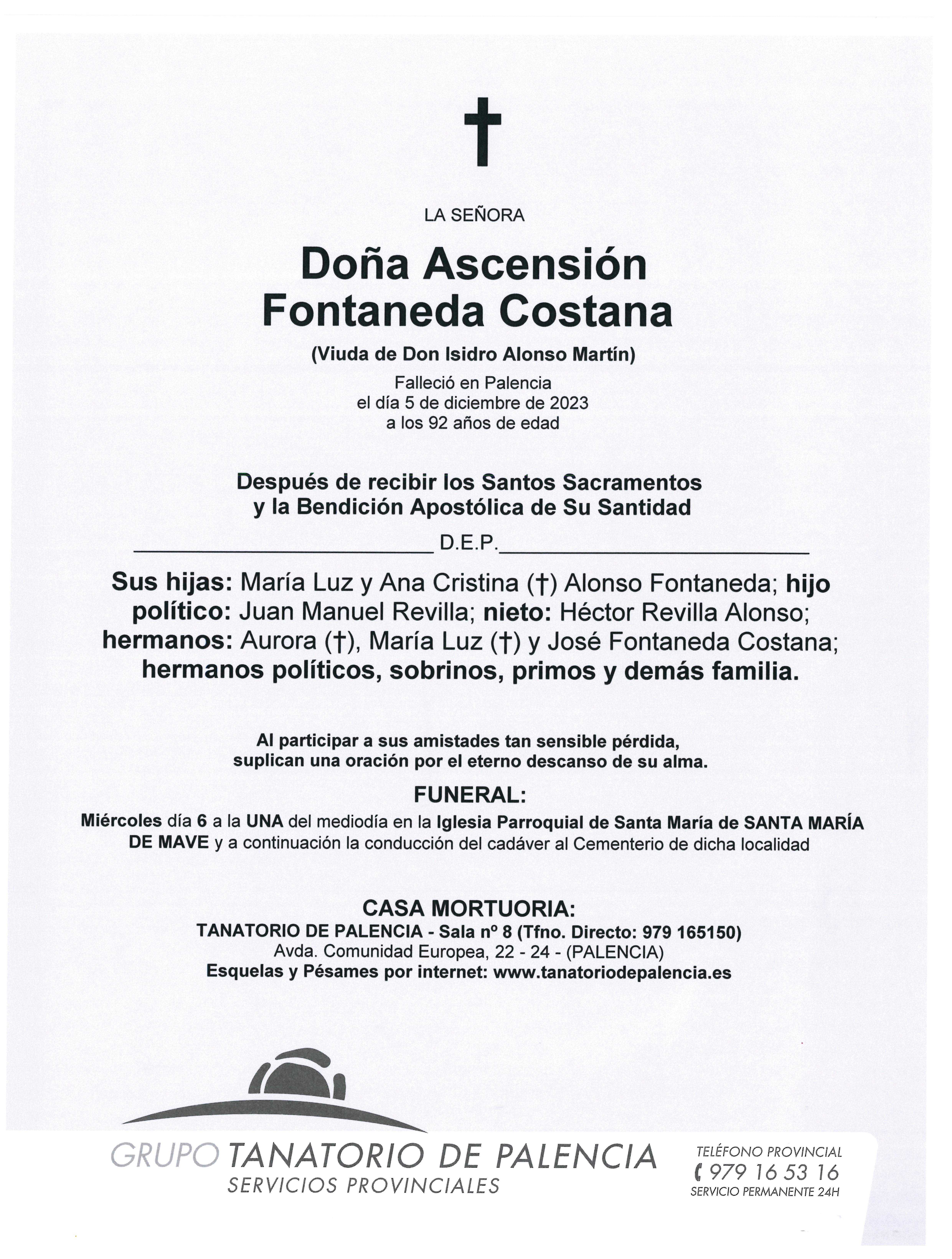 LA SEÑORA DOÑA ASCENSIÓN FONTANEDA COSTANA